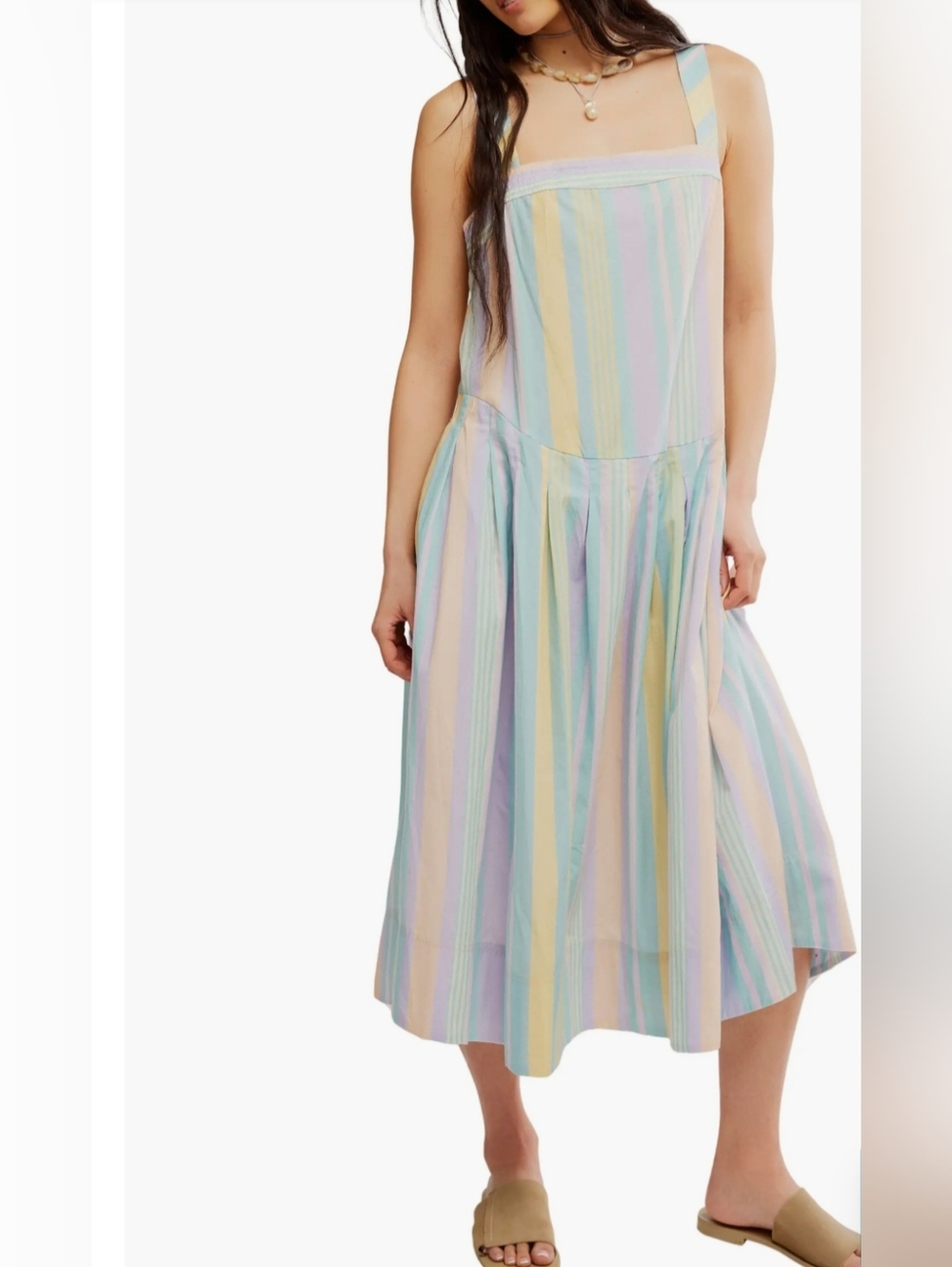 Free People Primavera Stripe Cotton Midi Dress In Pastel Combo Sz M